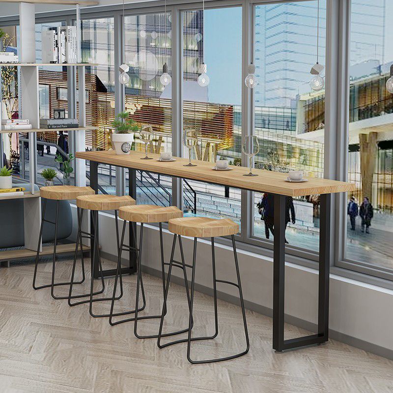 Pine Wood Bar Dining Table Modern Rectangle Bar Table with Sled Pedestal for Milk Tea Shop Clearhalo 'Bar Furniture' 'Bar Tables' 'bar_tables' 'furn' 'furn_bar_tables' 'Furniture' 'furniture_bar_tables' 'Kitchen & Dining Furniture' 1200x1200_e2f6afa6-64b7-4624-a253-1c6845163d20