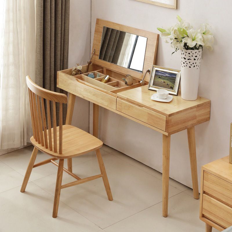 Nordic Flip-Top Vanity Dressing Table Set with Stool 1-Drawer Wood Vanity Table Clearhalo 'Bedroom Furniture' 'furn' 'furn_makeup_vanities' 'Furniture' 'Makeup Vanities' 'makeup_vanities' 1200x1200_e2f72240-968e-4158-8dc6-763adec62109