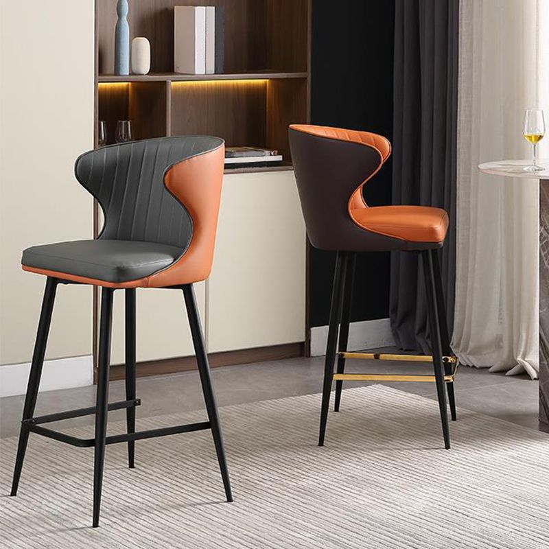 Glam Backrest Armrest Counter Stool Iron Bar Stool with Cushion and Pedal for Cafe