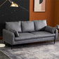 Contemporary Faux Leather Sofa with 3 Pillows Square Arm Living Room Settee