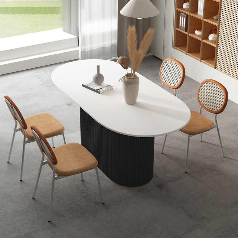 Modern White Top Dining Table Oval Dining Table with Wooden Base Clearhalo ' dining_table' 'Dining Tables & Seating' 'Dining Tables' 'furn' 'furn_dining_table' 'Furniture' 'furniture_dining_table' 'Kitchen & Dining Furniture' 'kitchen&dining_furn' 'kitchen' 'kitchen_dining_table' 1200x1200_e303a39e-0961-451d-95ea-560592c6b7be