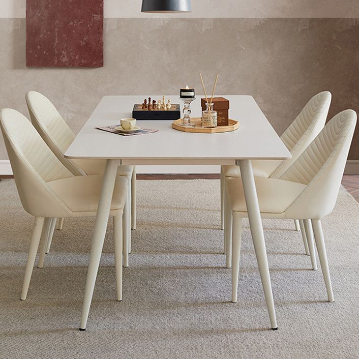 Contemporary Dinette Table Rectangle Stone Dining Room Table in White