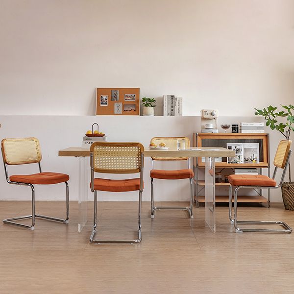 Silla lateral tapizada silla de brazo trasero de estilo moderno con base cromada