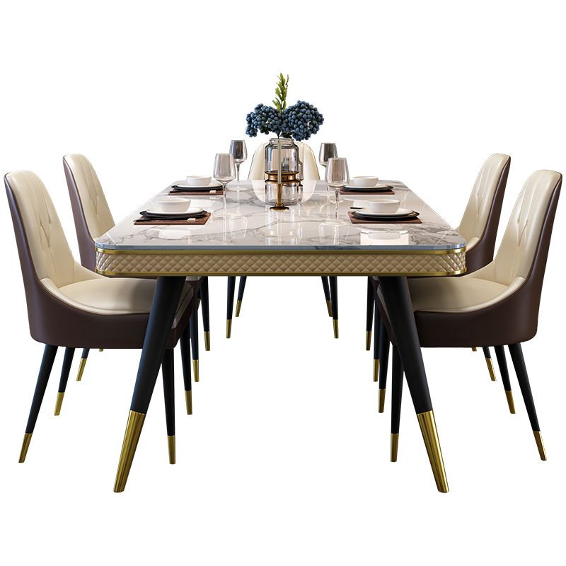 Glam 1/4/5/6/7 Pieces Rectangle Dining Table Set with Sintered Stone Top White Dinette Set Clearhalo 'Dining Room Sets' 'Dining Tables & Seating' 'dining_room_set' 'furn' 'furn_dining_room_set' 'Furniture' 'furniture_dining_room_set' 'Kitchen & Dining Furniture' 'kitchen&dining_furn' 'kitchen' 1200x1200_e3087b43-e67d-42c1-8de9-d0a2eacd3e8a