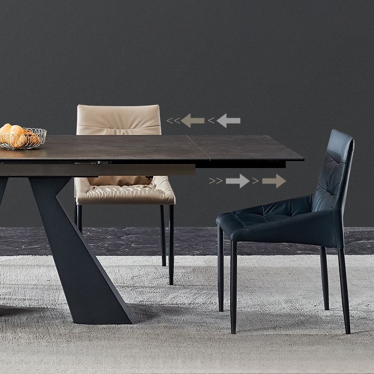 Rectangular Extendable Dining Table Modern Grey Stone Table Top for Dining Room