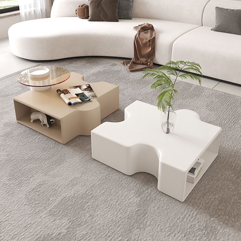 Abstract Coffee Cocktail Table with Storage White Wooden Modern Clearhalo 'Coffee & Accent Tables' 'Coffee Tables' 'coffee_tables' 'furn' 'furn_coffee_tables' 'Furniture' 'Living Room Furniture' 1200x1200_e30943fd-23ef-4b5c-ba61-6046c7f147d1