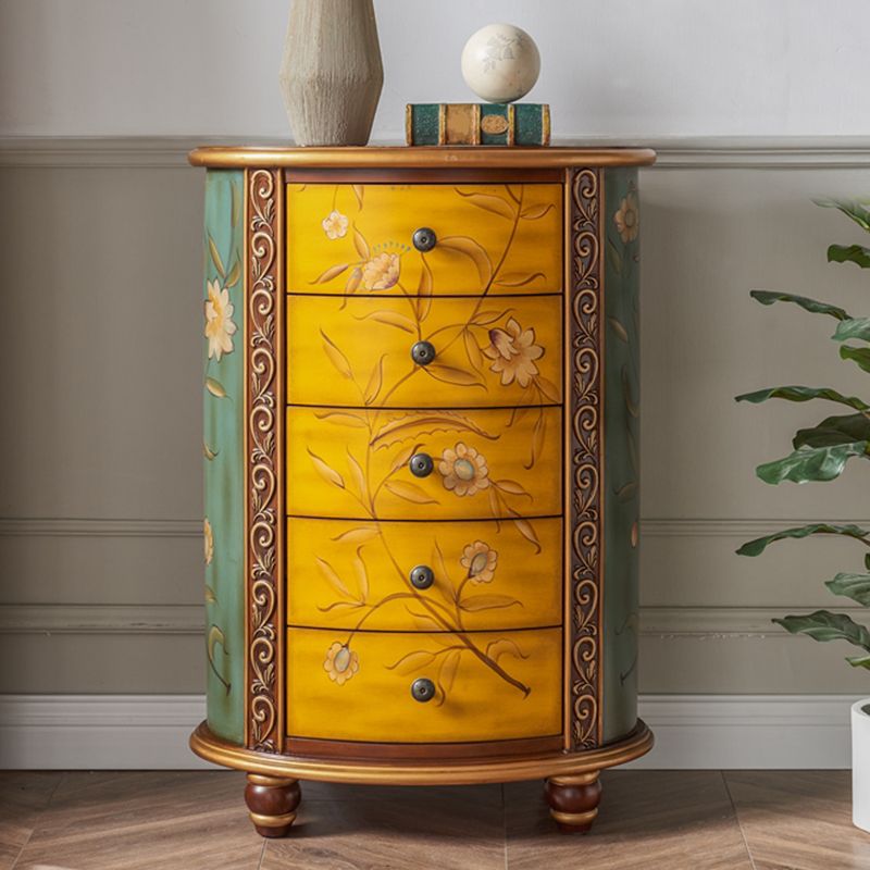 伝統的な楕円形のランジェリーチェスト5つの引き出し付きの垂直木製収納チェスト