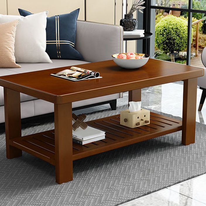 17.7" H Modern Rectangle Wood Coffee Table 4 Legs Cocktail Table with Shelf