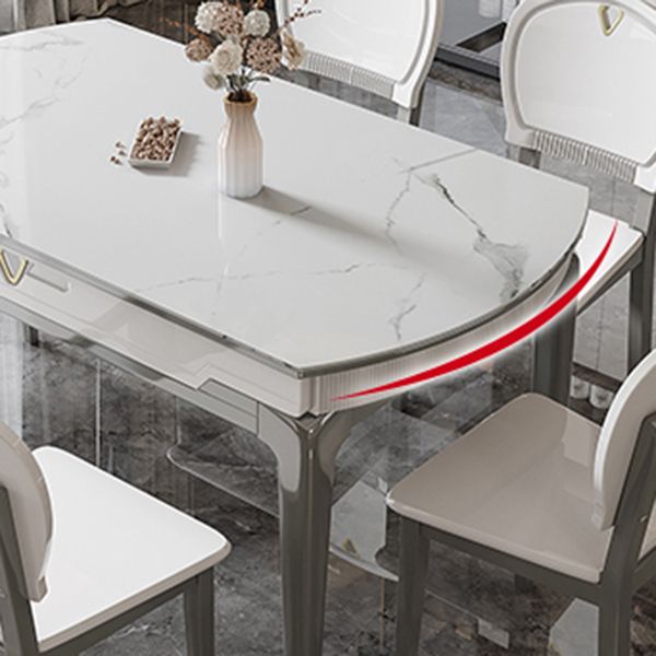Modern Extendable Dining Table White Round Stone Tabletop for Home Clearhalo 'Dining Tables & Seating' 'Dining Tables' 'dining_table' 'furn' 'furn_dining_table' 'Furniture' 'Kitchen & Dining Furniture' 1200x1200_e311ba24-4623-47ed-97cf-09ea3834fb1e