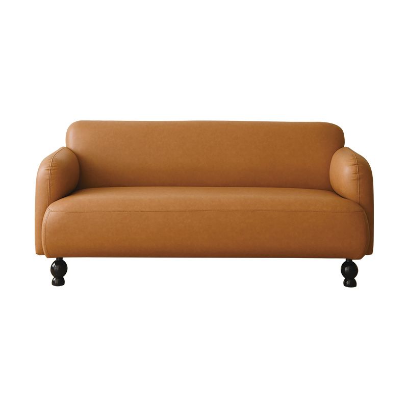 Contemporary Faux Leather Sofa for Living Room with Recessed Arm