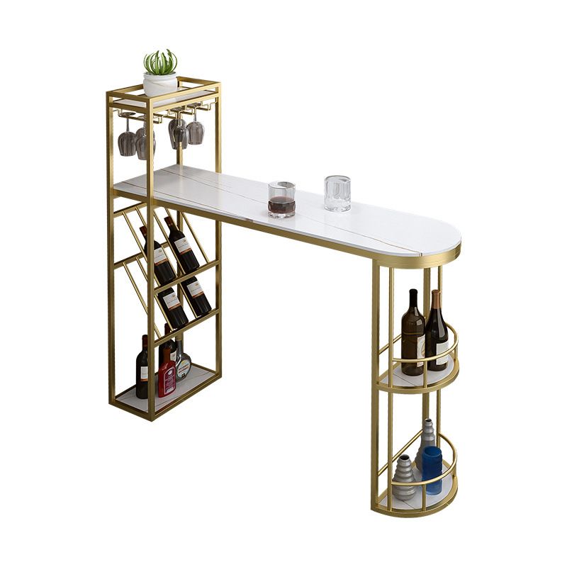 Glam Iron Bar Table Faux Marble White Top 41.3"H Bistro Table with Wine Glass Holders Clearhalo 'Bar Furniture' 'Bar Tables' 'bar_tables' 'furn' 'furn_bar_tables' 'Furniture' 'furniture_bar_tables' 'Kitchen & Dining Furniture' 'kitchen&dining_furn' 'kitchen' 1200x1200_e315b533-d890-46b0-a12b-3fb50bdd0ce6
