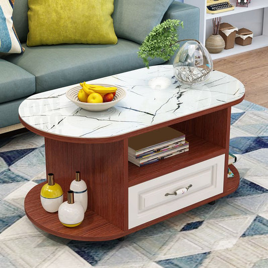 Modern Gals ovale Top Tavolino con scaffale e cassetti e ruote