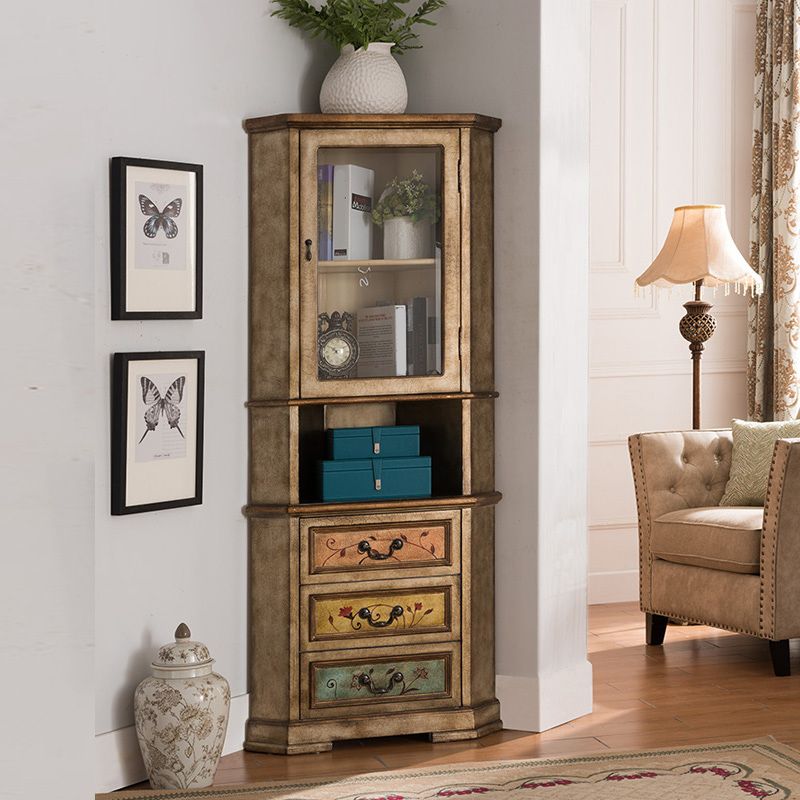 Industrial Corner Accent Cabinet Distressed Finish Fretwork Accent Cabinet Clearhalo 'Cabinets & Chests' 'cabinets_chests' 'furn' 'furn_cabinets_chests' 'Furniture' 'Living Room Furniture' 1200x1200_e31f2475-85f0-4e19-b4e7-7f2e62ec0387