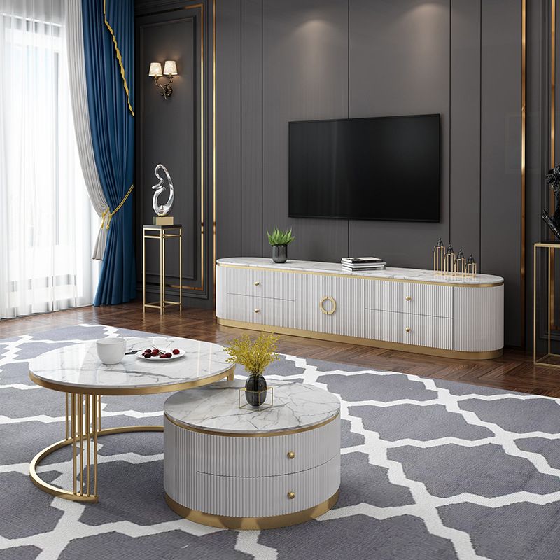 Glam Stone TV Console Enclosed Storage TV Media Stand for Living Room Clearhalo 'furn' 'furn_tv_stands_entertainment_centers' 'Furniture' 'Living Room Furniture' 'TV Stands & Entertainment Centers' 'TV Stands & Media Storage Furniture' 'tv_stands_entertainment_centers' 1200x1200_e320cb35-567b-4df7-8b51-3a85417d782d