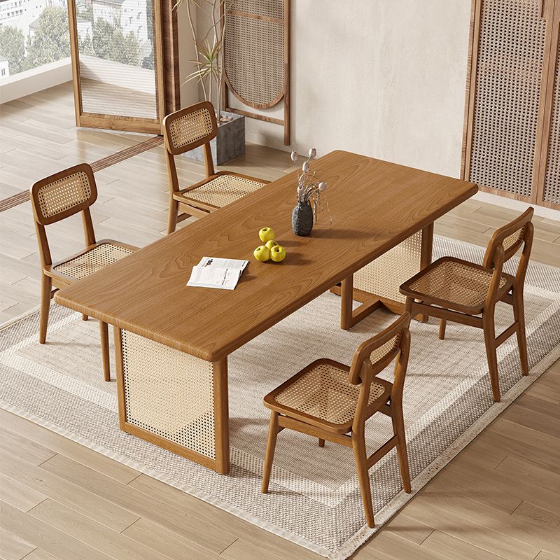 Modern Dining Set 1/5 Pcs Solid Wood Dining Table and Chairs in Brown Clearhalo 'Dining Room Sets' 'Dining Tables & Seating' 'dining_room_set' 'furn' 'furn_dining_room_set' 'Furniture' 'Kitchen & Dining Furniture' 1200x1200_e3210609-2692-4182-b3be-5140e38d3c4e