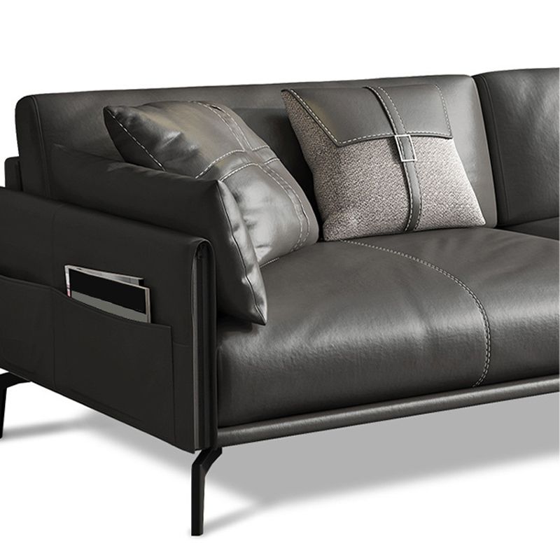 Grey Loose Back Settee Furniture Leather Sofa Square Arm Settee Loveseat Clearhalo 'furn' 'furn_sofas' 'Furniture' 'furniture_sofas' 'kitchen' 'kitchen_sofas' 'Living Room Furniture' 'Sofa' 'sofas' 1200x1200_e32817bd-0247-4f62-9609-8821598b5c58