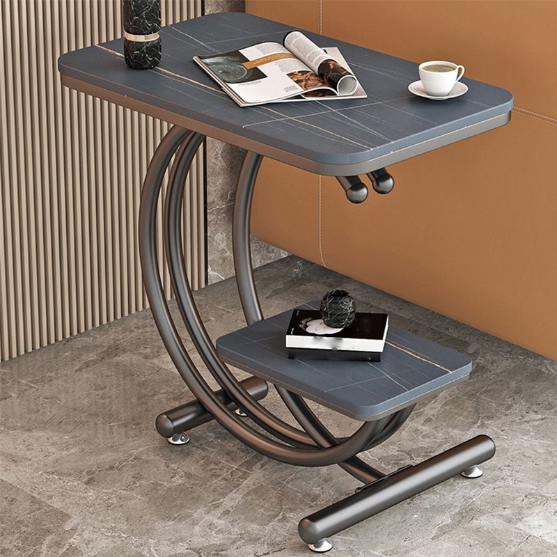 Modern Rectangle Slate Top End Table 23.6" Tall Iron C Side Table with Shelf