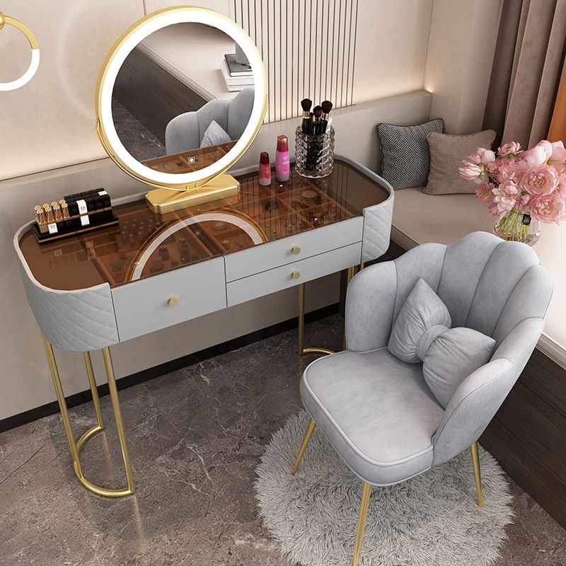 15.74" Wide Vanity Desk with 3 Storage Drawers  Glam Glass Dresser, Whit