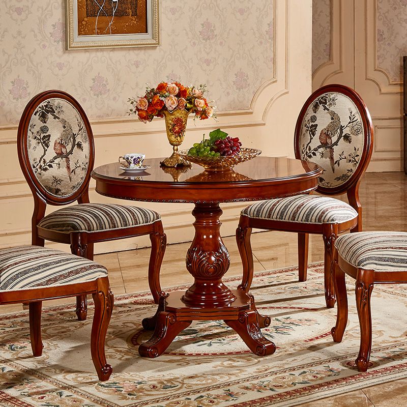 Solid Wood Victorian Round Dining Table Rubberwood Top Table for Home Clearhalo ' dining_table' 'Dining Tables & Seating' 'Dining Tables' 'Furniture' 'furniture_dining_table' 'Kitchen & Dining Furniture' 'kitchen&dining_furn' 'kitchen' 'kitchen_dining_table' 1200x1200_e330d3c7-d06d-46e0-aef7-9a79e4602627