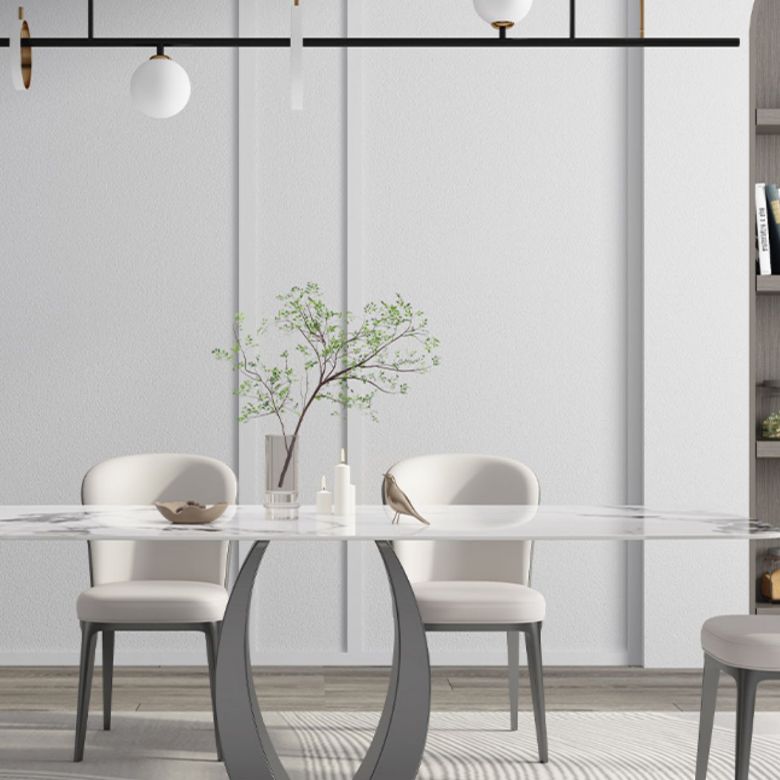 Rectangular Stone Top Dining Table Double Pedestal Metal Base for Living Room Clearhalo 'Dining Tables & Seating' 'Dining Tables' 'dining_table' 'furn' 'furn_dining_table' 'Furniture' 'Kitchen & Dining Furniture' 1200x1200_e331492d-378f-4cfb-9efe-280ca1097528