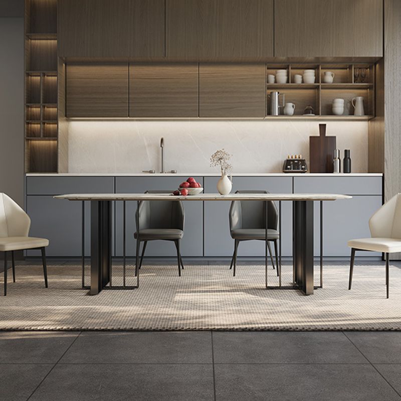 Dinner Table Stone Top Modern Double Pedestal Dining Table without Chair Clearhalo 'Dining Tables & Seating' 'Dining Tables' 'dining_table' 'furn' 'furn_dining_table' 'Furniture' 'Kitchen & Dining Furniture' 1200x1200_e333517e-f062-4abf-ad8e-b1dd11934fff