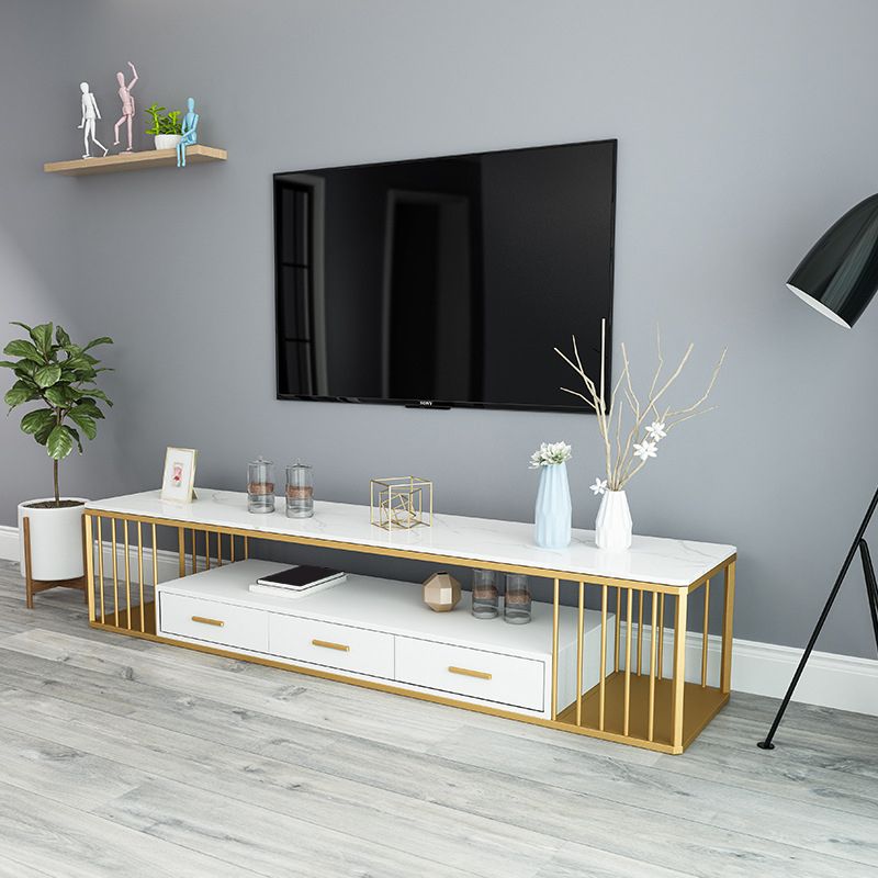 Glam Stone TV Media Stand 16" W Scaffalatura aperta Console TV con cassetti