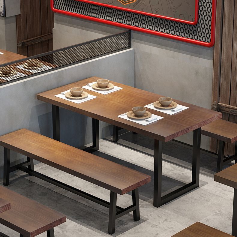 Mesa de comedor de madera maciza marrón mesa de comedor industrial con marco negro