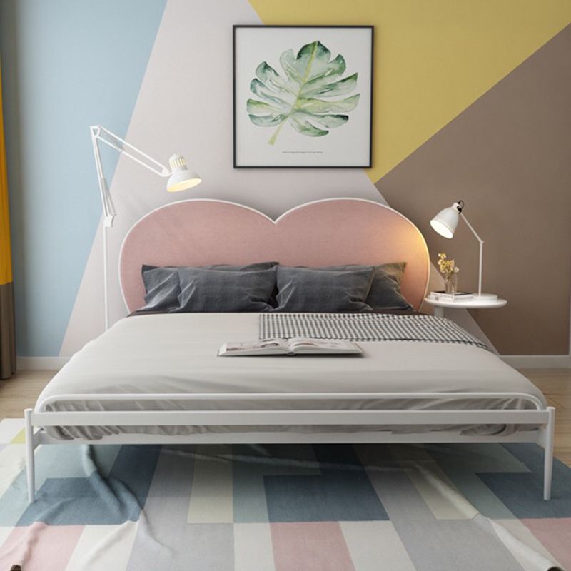 Letto a pannello in metallo, testiera imbottita a cuore, 79 pollici, colore cromo