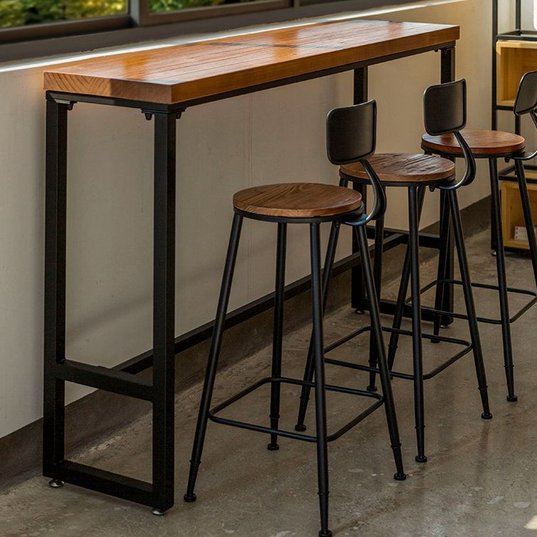 Pine Wood Bar Table Industrial Bar Dining Table with Black Trestle Base Clearhalo 'Bar Furniture' 'Bar Tables' 'bar_tables' 'furn' 'furn_bar_tables' 'Furniture' 'furniture_bar_tables' 'Kitchen & Dining Furniture' 1200x1200_e33a51b6-3608-466e-ab28-778240580066