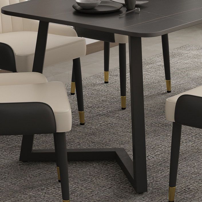Eigentijdse zwarte eettafelset 1/2/7-delige metalen eetset met gevoerde stoelen