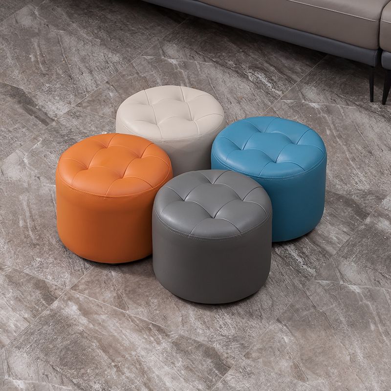 Modern Faux Leather Ottoman Plain Tufted Detail Round Footstool Ottoman Clearhalo 'furn' 'furn_ottomans_poufs' 'Furniture' 'Living Room Furniture' 'Ottomans & Poufs' 'ottomans_poufs' 1200x1200_e33ca7f8-8ad4-4125-b664-cf6f3589beff