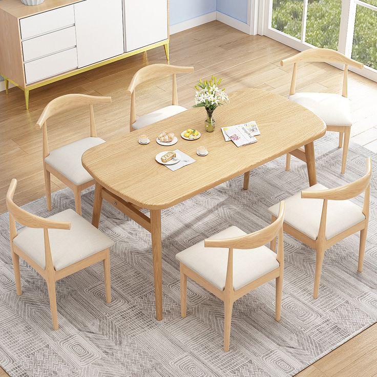 Contemporary Solid Wood Rectangle Shape Dining Furniture 4 Wood Legs Table for Kitchen Clearhalo 'Dining Room Sets' 'Dining Tables & Seating' 'dining_room_set' 'furn' 'furn_dining_room_set' 'Furniture' 'furniture_dining_room_set' 'Kitchen & Dining Furniture' 'kitchen&dining_furn' 'kitchen' 1200x1200_e33dc33f-3e7e-4313-ab64-286a070114db