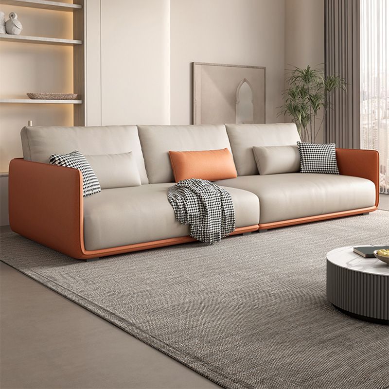 Faux Leather Pillow Back Sofa with Chaise Square Arm Sectional