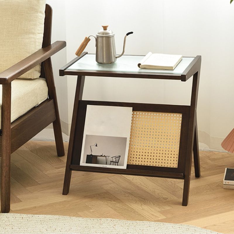 Tavolino laterale di accento rettangolare modernistico e laterale in legno e vetro