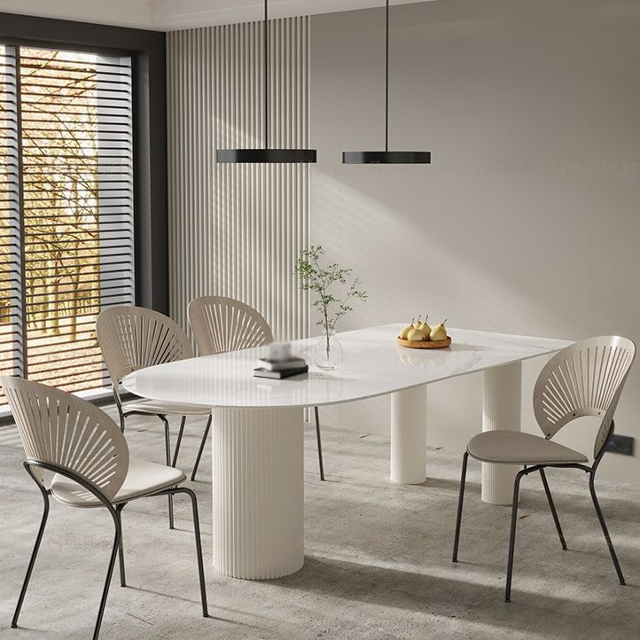 Stone Top Dining Table Traditional Luxury Dining Table with 3 Legs in White