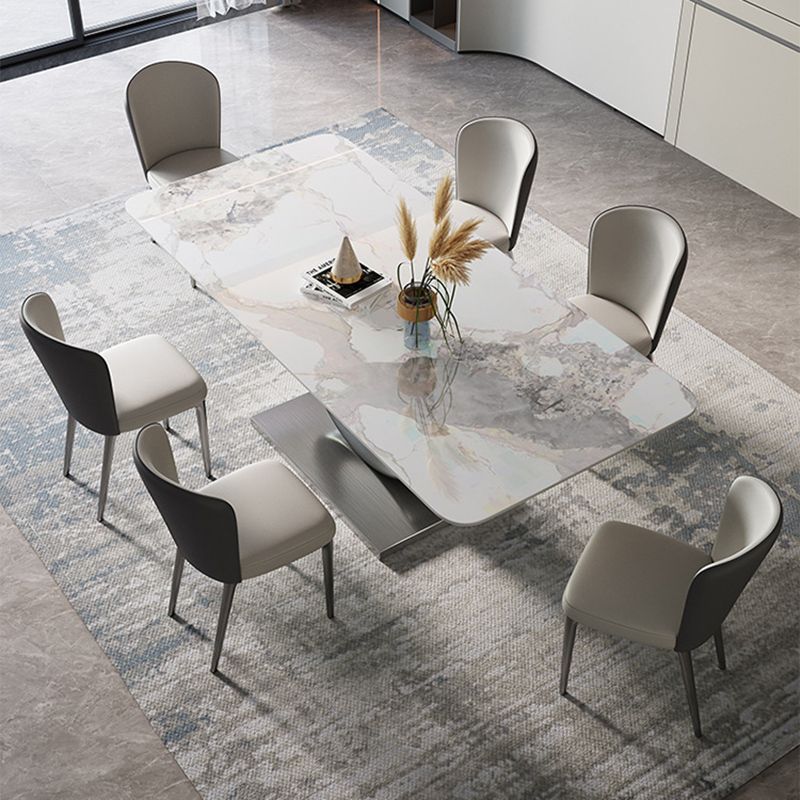 Contemporary Style 1/4/5/7/8 Pieces Dining Chairs Set Rectangle Stone Furniture in White Clearhalo 'Dining Room Sets' 'Dining Tables & Seating' 'dining_room_set' 'furn' 'furn_dining_room_set' 'Furniture' 'Kitchen & Dining Furniture' 1200x1200_e348a7c7-7f78-4a90-a9a7-0fddadcaddda