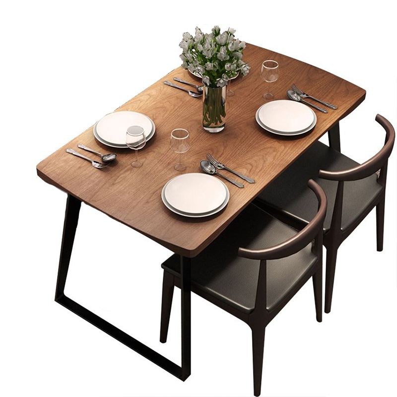 Metal Sled Base Dining Table Industrial Rectangle Dinette Table with Wood Top