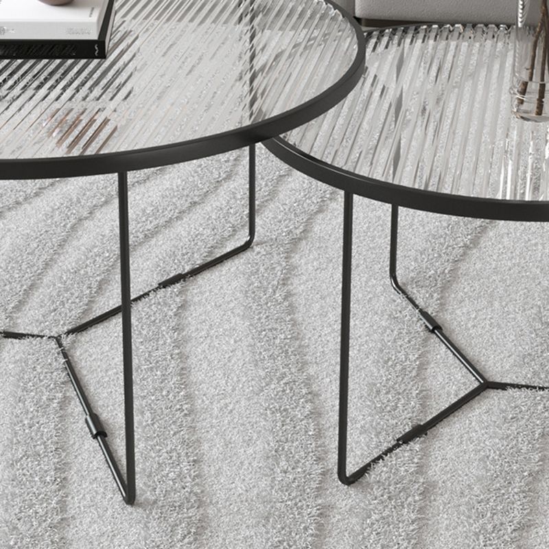 Moderner Stil runder geschärfter Glas Tisch mit Metallkreuzbeinen Couchtisch