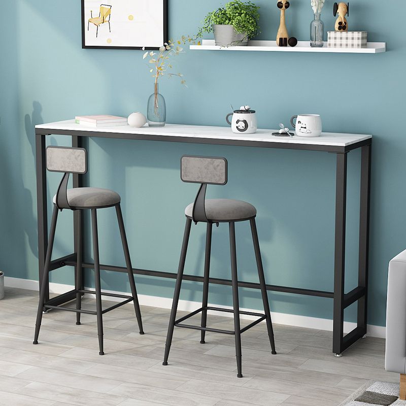 Glam Rectangle Stone Bistro Table Indoor Iron Bar Dining Table with Trestle Pedestal Clearhalo 'Bar Furniture' 'Bar Tables' 'bar_tables' 'furn' 'furn_bar_tables' 'Furniture' 'furniture_bar_tables' 'Kitchen & Dining Furniture' 1200x1200_e34be333-6f40-48dc-90cc-616fbba0967a