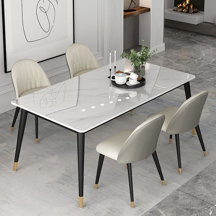 Glam Steel Dinette Set 1/4/5/7 Pieces Rectangle White Sintered Stone Top Dining Table Set Clearhalo 'Dining Room Sets' 'Dining Tables & Seating' 'dining_room_set' 'furn' 'furn_dining_room_set' 'Furniture' 'furniture_dining_room_set' 'Kitchen & Dining Furniture' 1200x1200_e35b1799-215f-40cc-a72a-3abd789c1710