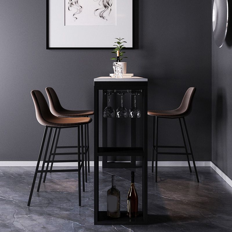 Moderner Bistro-Bartisch, rechteckiger Stehtisch aus Kunstmarmor mit Weinglashaltern