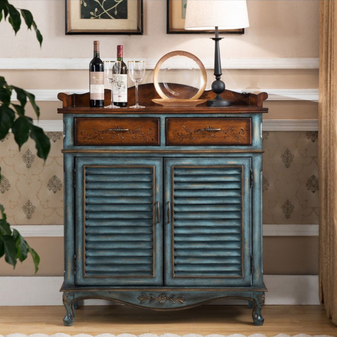 45.3 "de alto 2 - gabinete de puertas de mediados de siglo gabinete de almacenamiento de madera desgastada con 2 cajones