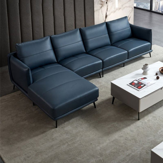 35,43 "braccio tondo alto sezione marrone/blu vera pelle sezionale