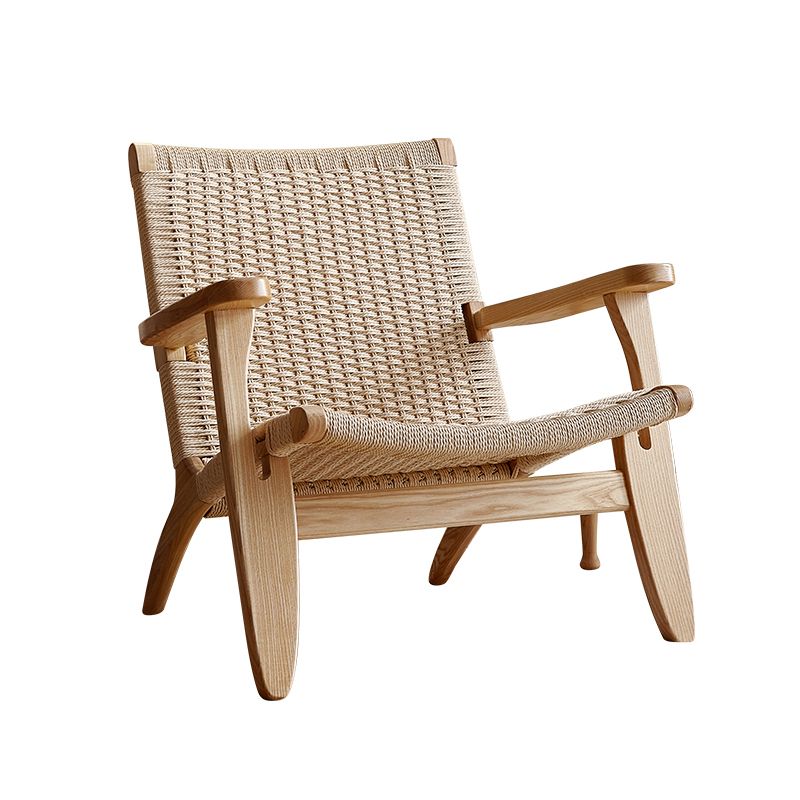 Scandinavian 28.74"Wide Solid Wood Woven Back Arm Chair for Living Room