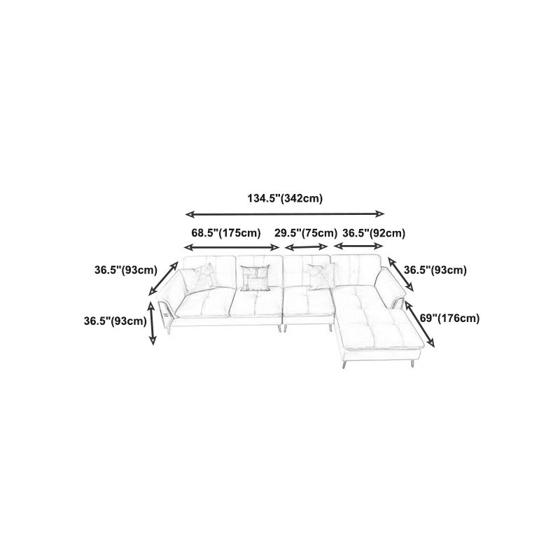 Contemporary Biscuit Back Sofa with Flared Arm for Apartment 36.61" Clearhalo 'furn' 'furn_sectionals' 'Furniture' 'furniture_sectionals' 'kitchen' 'kitchen_sectionals' 'Living Room Furniture' 'Sectionals' 1200x1200_e36a5781-f923-4248-be15-7c55b24524e1