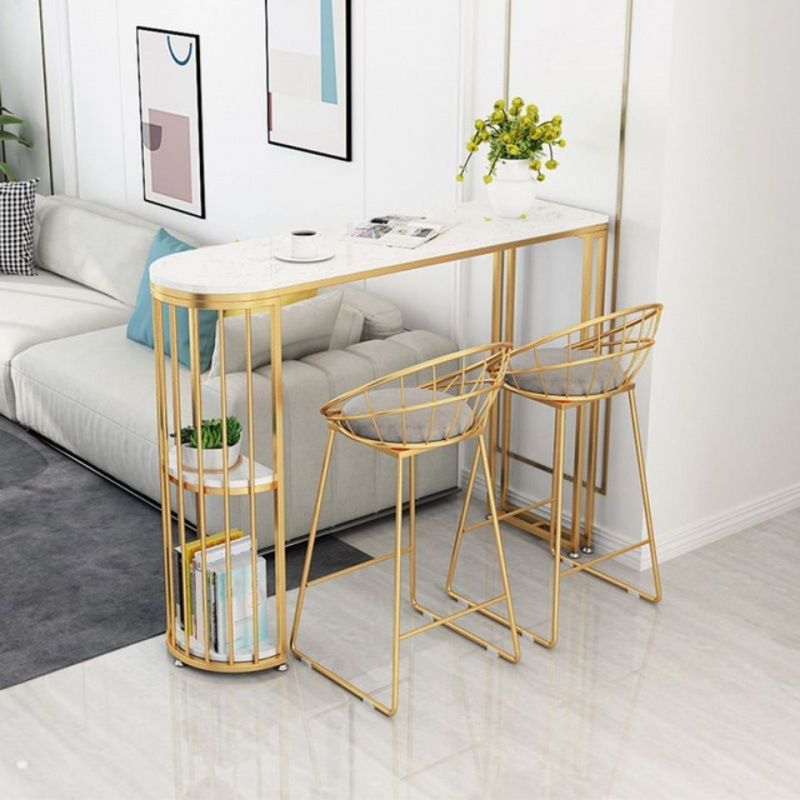 Specialty Marble Top Bar Table Glossy White Glam Pub Table with Metal Frame Clearhalo 'Bar Furniture' 'Bar Tables' 'bar_tables' 'furn' 'furn_bar_tables' 'Furniture' 'Kitchen & Dining Furniture' 1200x1200_e36de83a-c2a4-48d2-83d8-552d99be4d2d