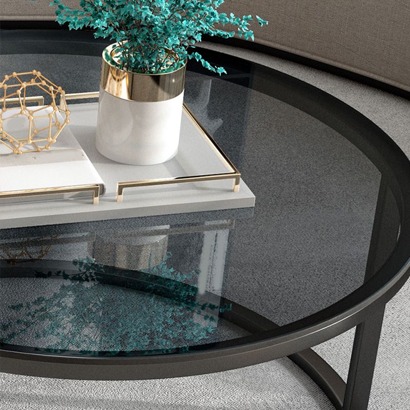 Round Glass Top Coffee Table Contemporary Frame Coffee Cocktail Table with Drawers Clearhalo 'Coffee & Accent Tables' 'Coffee Tables' 'coffee_tables' 'furn' 'furn_coffee_tables' 'Furniture' 'Living Room Furniture' 1200x1200_e36e8ef3-cae6-4213-b58f-186e94763d36