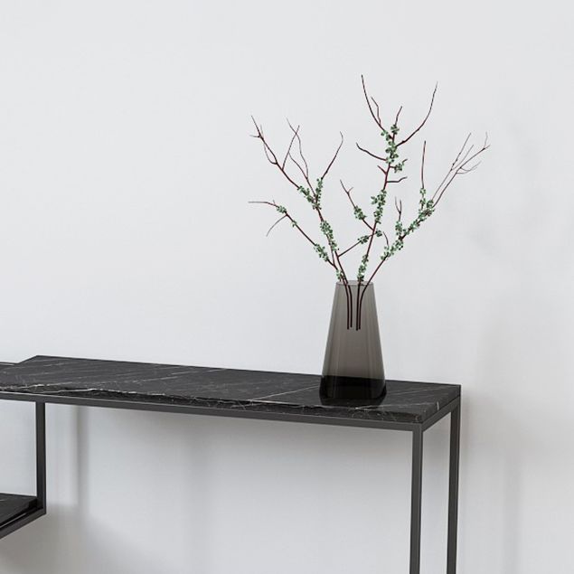 Tabella della console superiore in marmo rettangolo con scaffale di stoccaggio e base di ferro