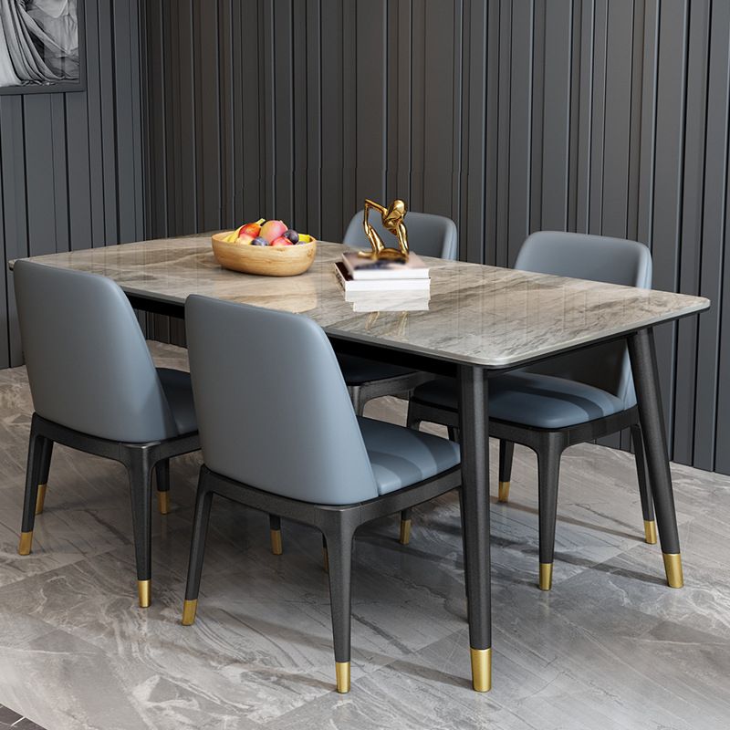 Stone Top Dining Table Modern Rectangle Table with 4 Metal Legs in Black Clearhalo 'Dining Tables & Seating' 'Dining Tables' 'dining_table' 'furn' 'furn_dining_table' 'Furniture' 'furniture_dining_table' 'Kitchen & Dining Furniture' 1200x1200_e3743fd0-bbef-40ae-b208-b0d7fa1e8b87