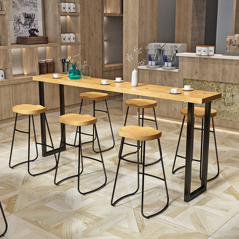 Solid Wood Bar Stool and Table Set 1/4/7 Pcs Black Iron Base Bar Table and Stools Clearhalo 'Bar Furniture' 'furn' 'furn_home_bar_bar_sets' 'Furniture' 'Home Bars & Bar Sets' 'home_bar_bar_sets' 'Kitchen & Dining Furniture' 1200x1200_e3746e37-8d9a-4c9e-9868-861277692088